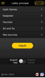 Tangkapan layar aplikasi seluler Android Poker dari Bwin.fr